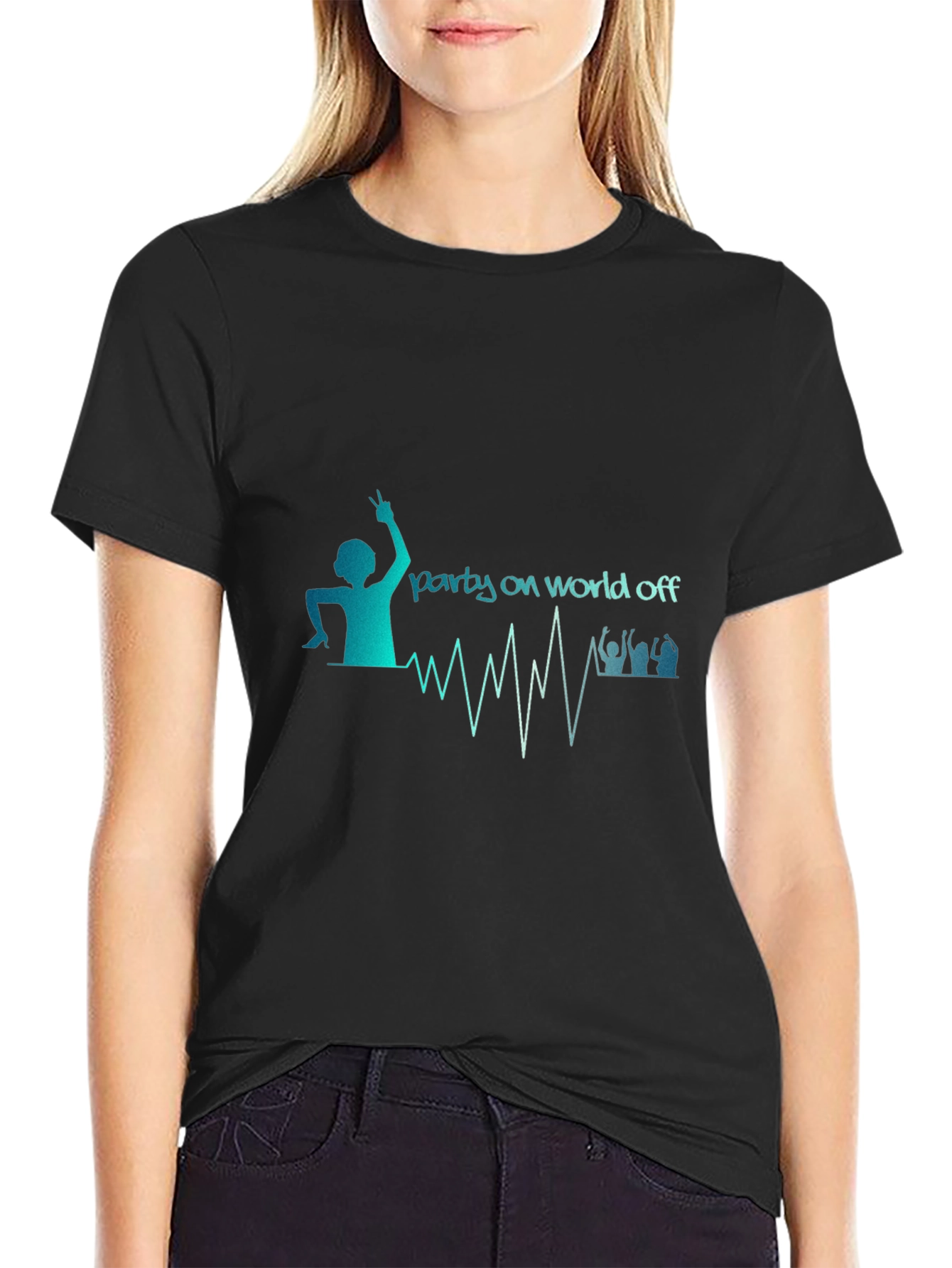 Party On World Off Graphic Print Black T-Shirt