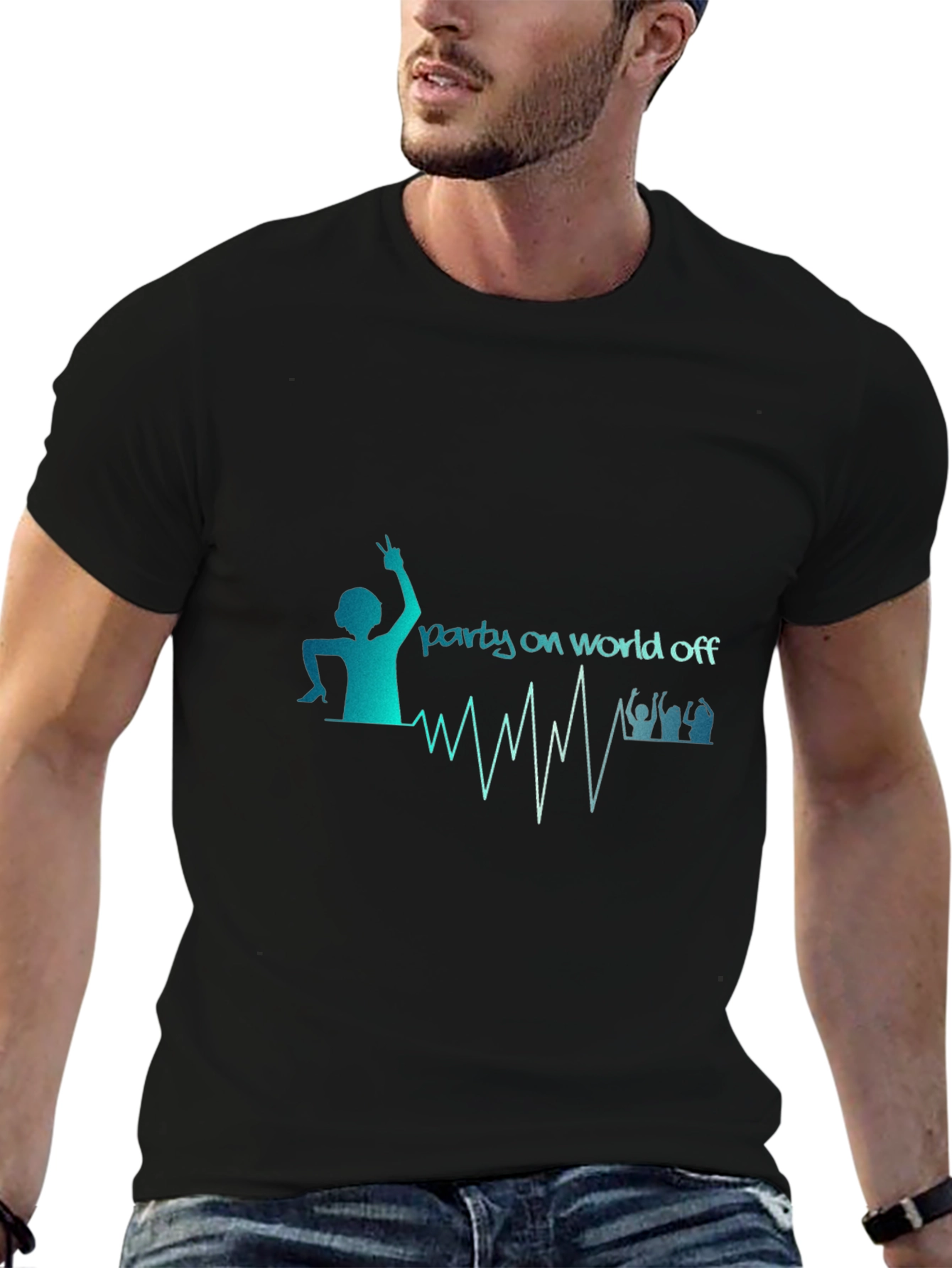 Party On World Off Graphic Print Black T-Shirt