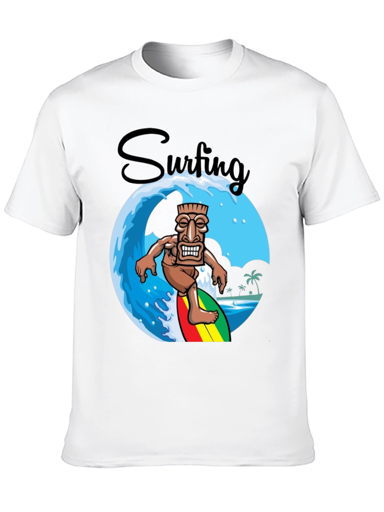 Surfing Tiki Graphic T-Shirt - Tropical Summer Style