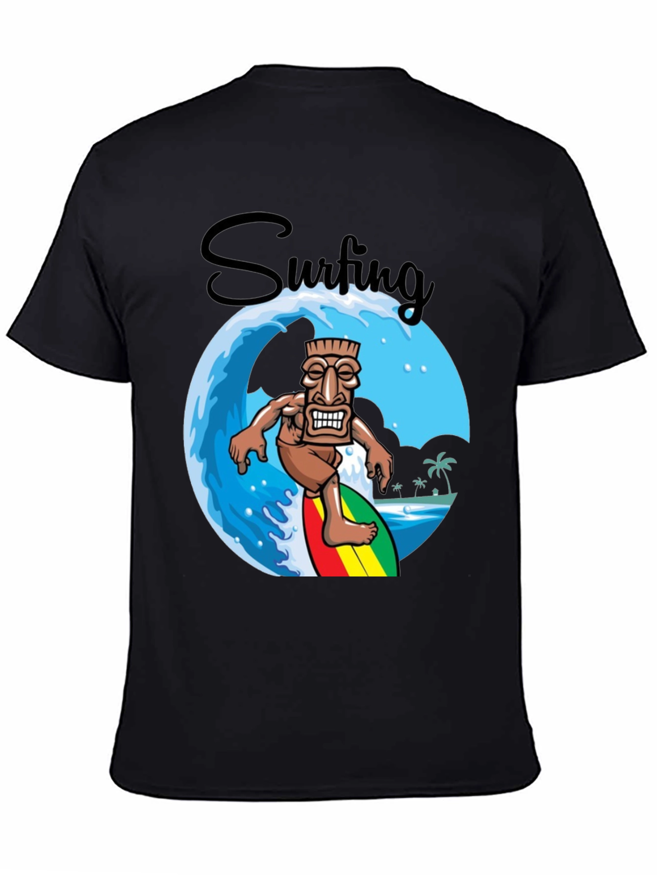 Surfing Tiki Graphic T-Shirt - Tropical Summer Style