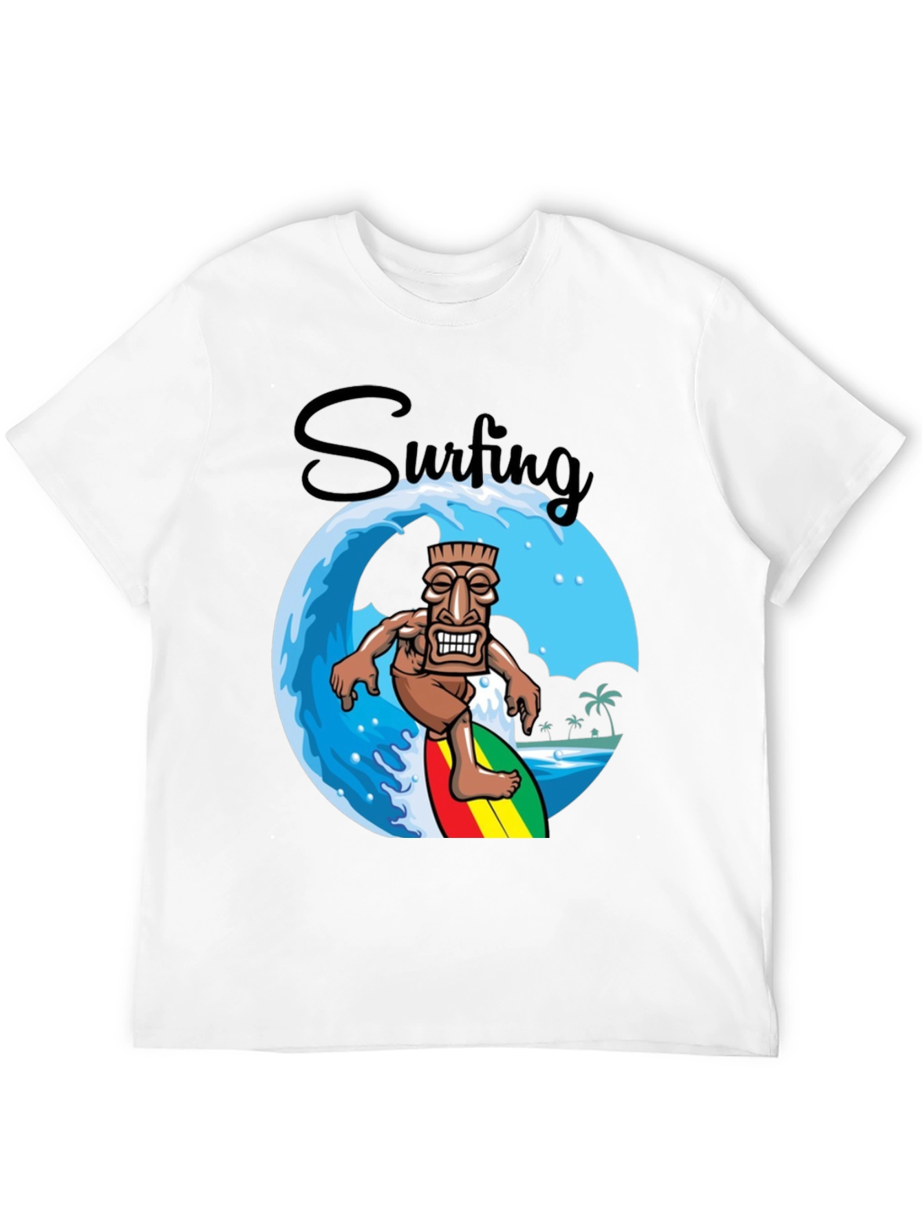 Surfing Tiki Graphic T-Shirt - Tropical Summer Style