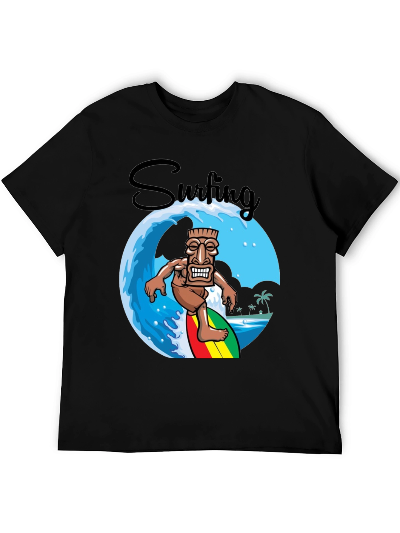 Surfing Tiki Graphic T-Shirt - Tropical Summer Style