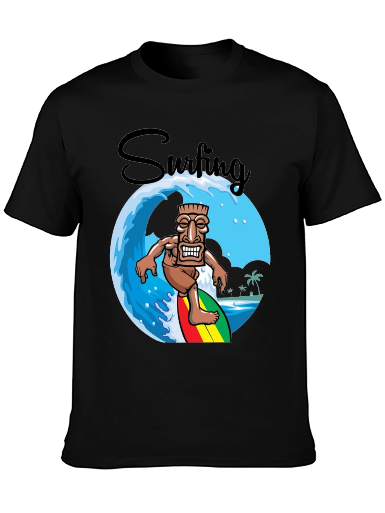 Surfing Tiki Graphic T-Shirt - Tropical Summer Style