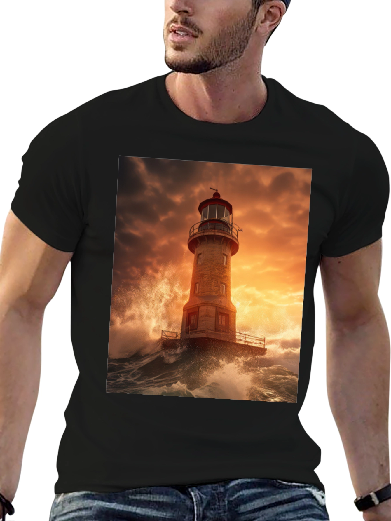 Lighthouse Storm Graphic Tee - Coastal Design