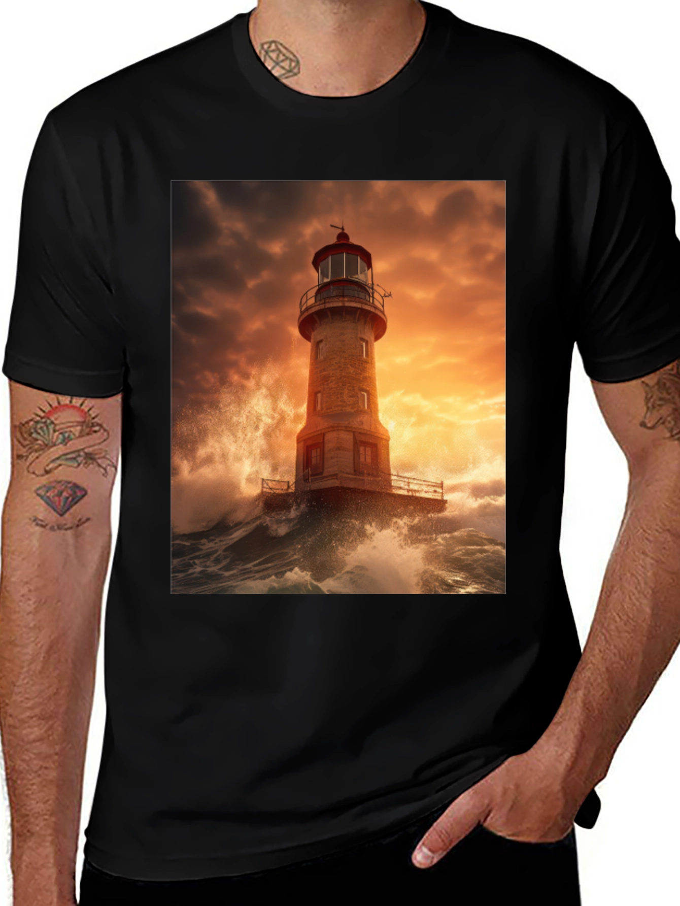Lighthouse Storm Graphic Tee - Coastal Design
