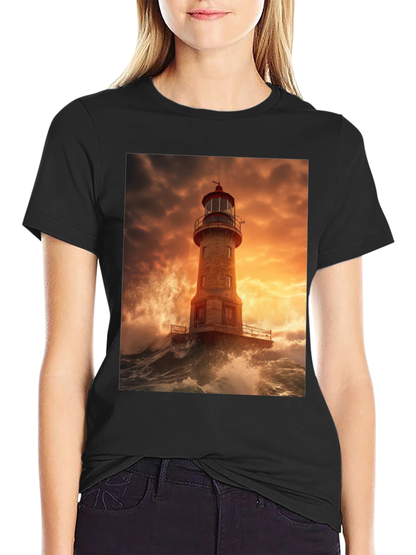 Lighthouse Storm Graphic Tee - Coastal Design