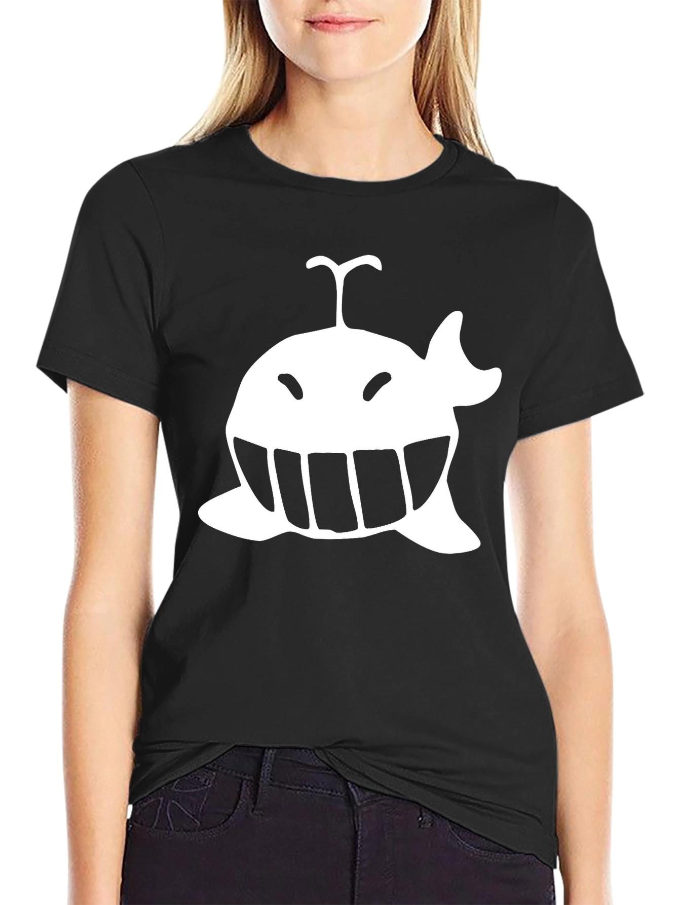 Whimsical Whale Graphic Tee - Black Cotton