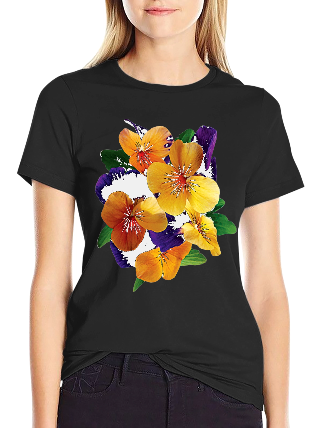 Floral Print Black T-Shirt - Stylish Casual Wear