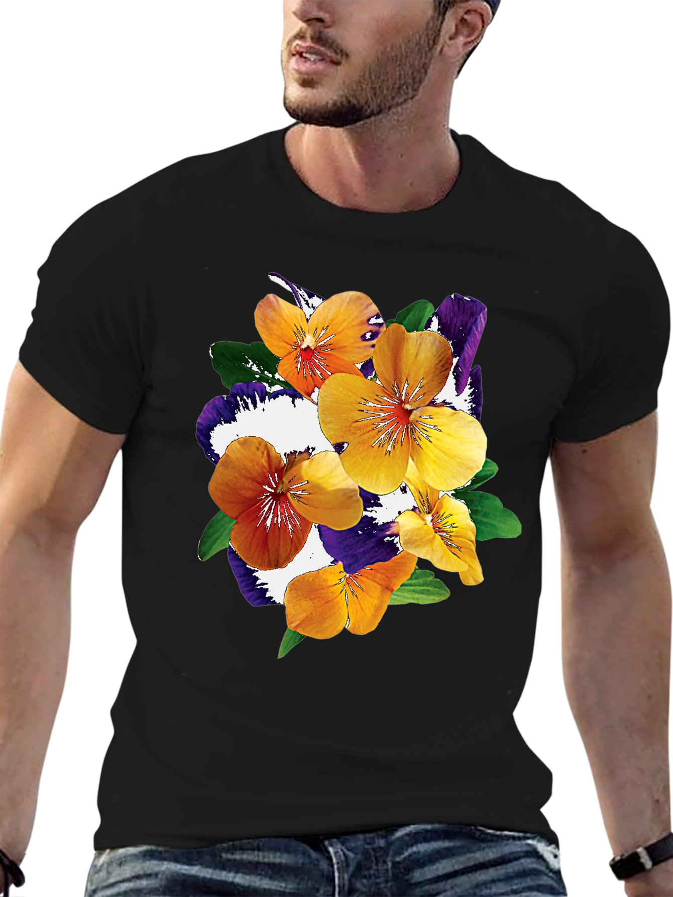 Floral Print Black T-Shirt - Stylish Casual Wear
