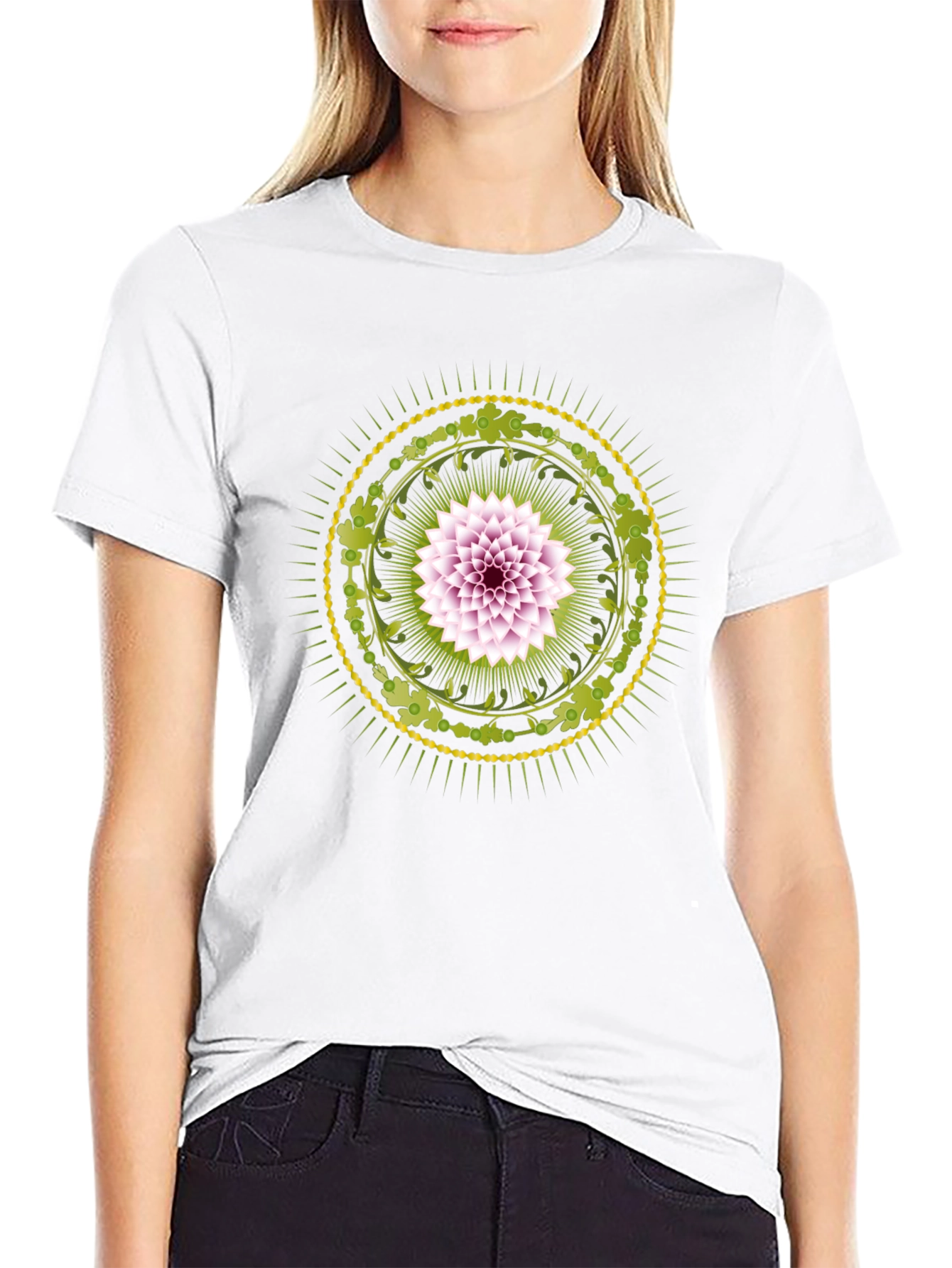 Floral Mandala Graphic Print Black T-Shirt