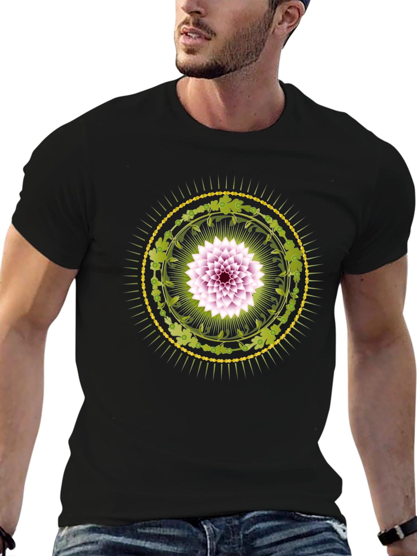 Floral Mandala Graphic Print Black T-Shirt