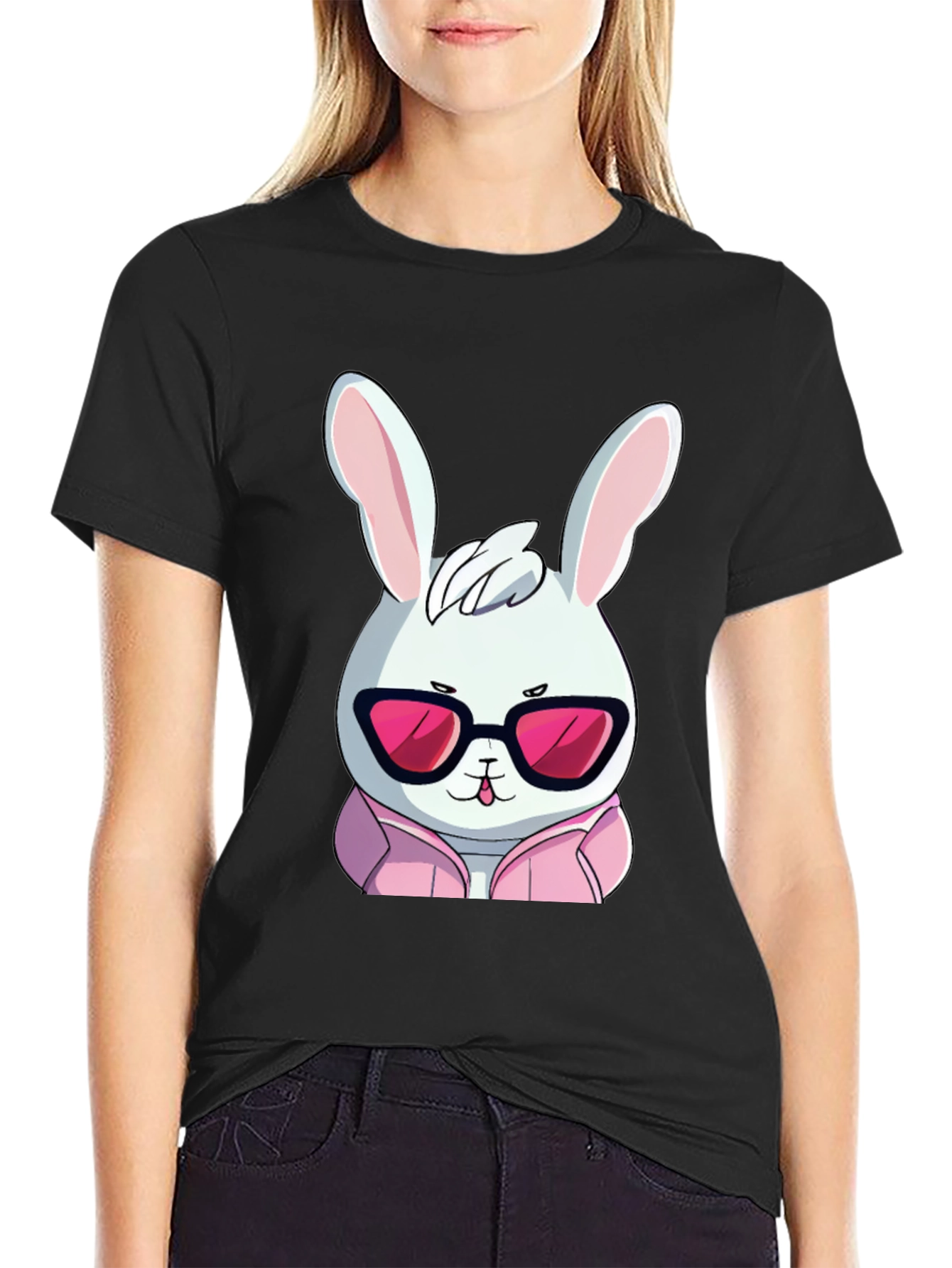 Cool Rabbit T-Shirt - Black Cotton Blend Graphic Tee