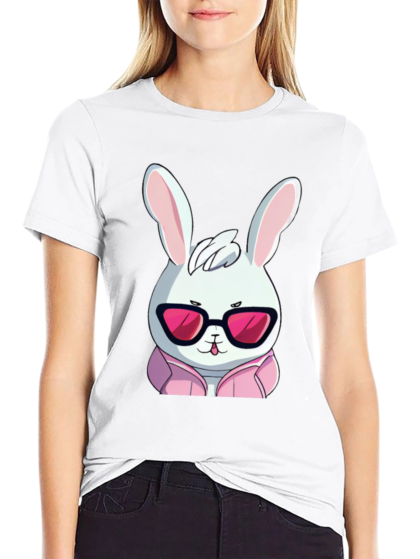Cool Rabbit T-Shirt - Black Cotton Blend Graphic Tee