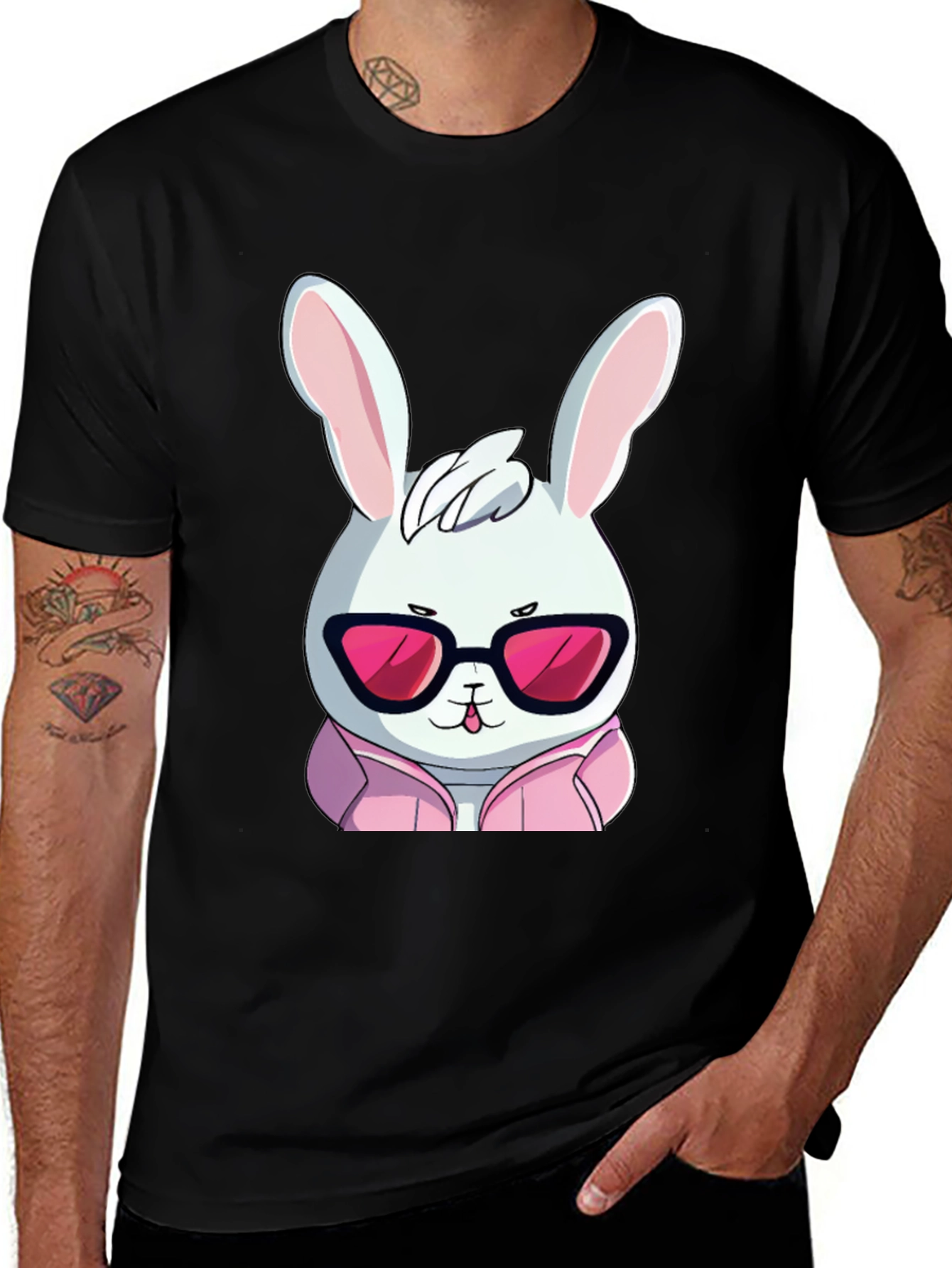 Cool Rabbit T-Shirt - Black Cotton Blend Graphic Tee