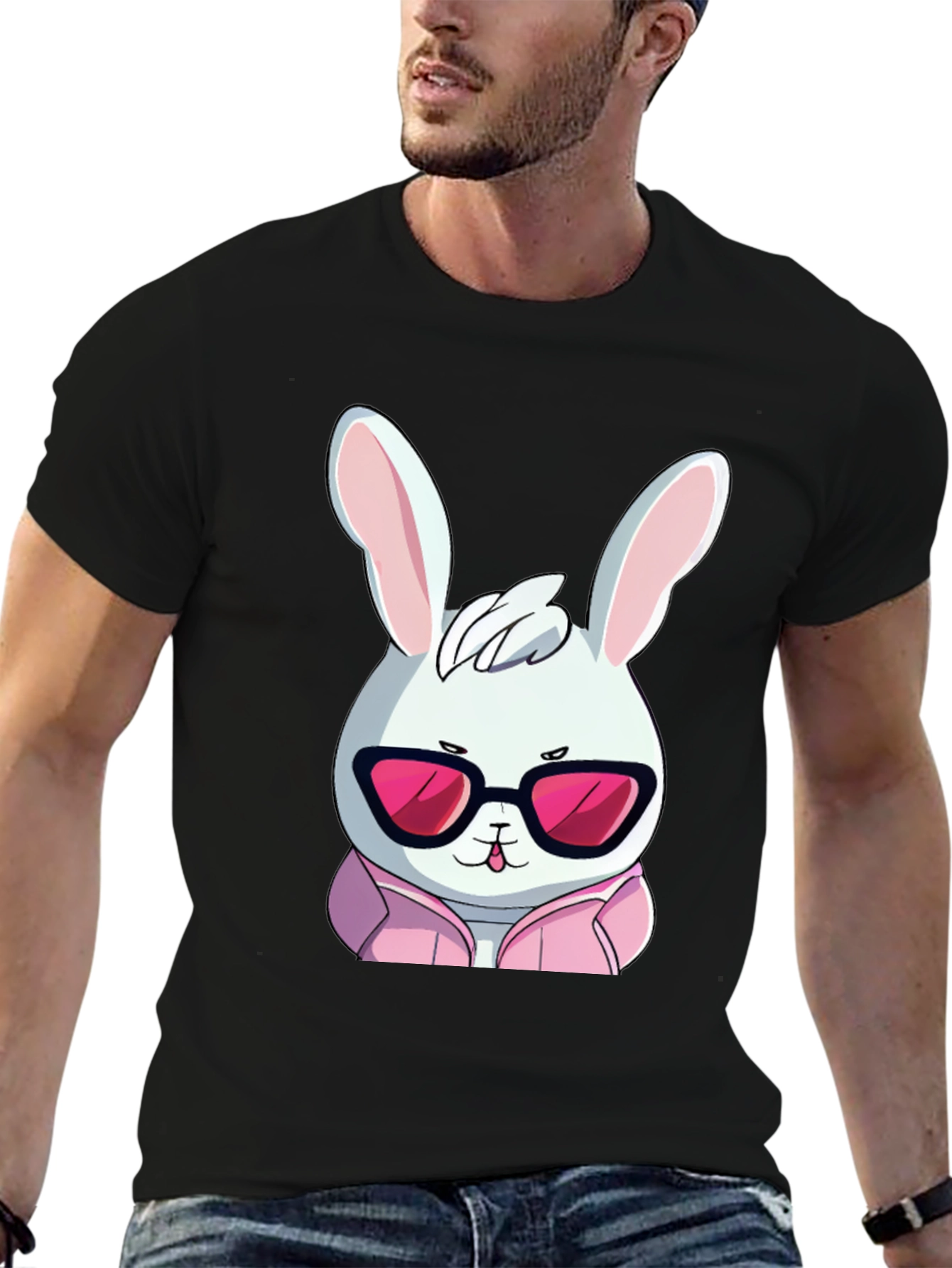 Cool Rabbit T-Shirt - Black Cotton Blend Graphic Tee