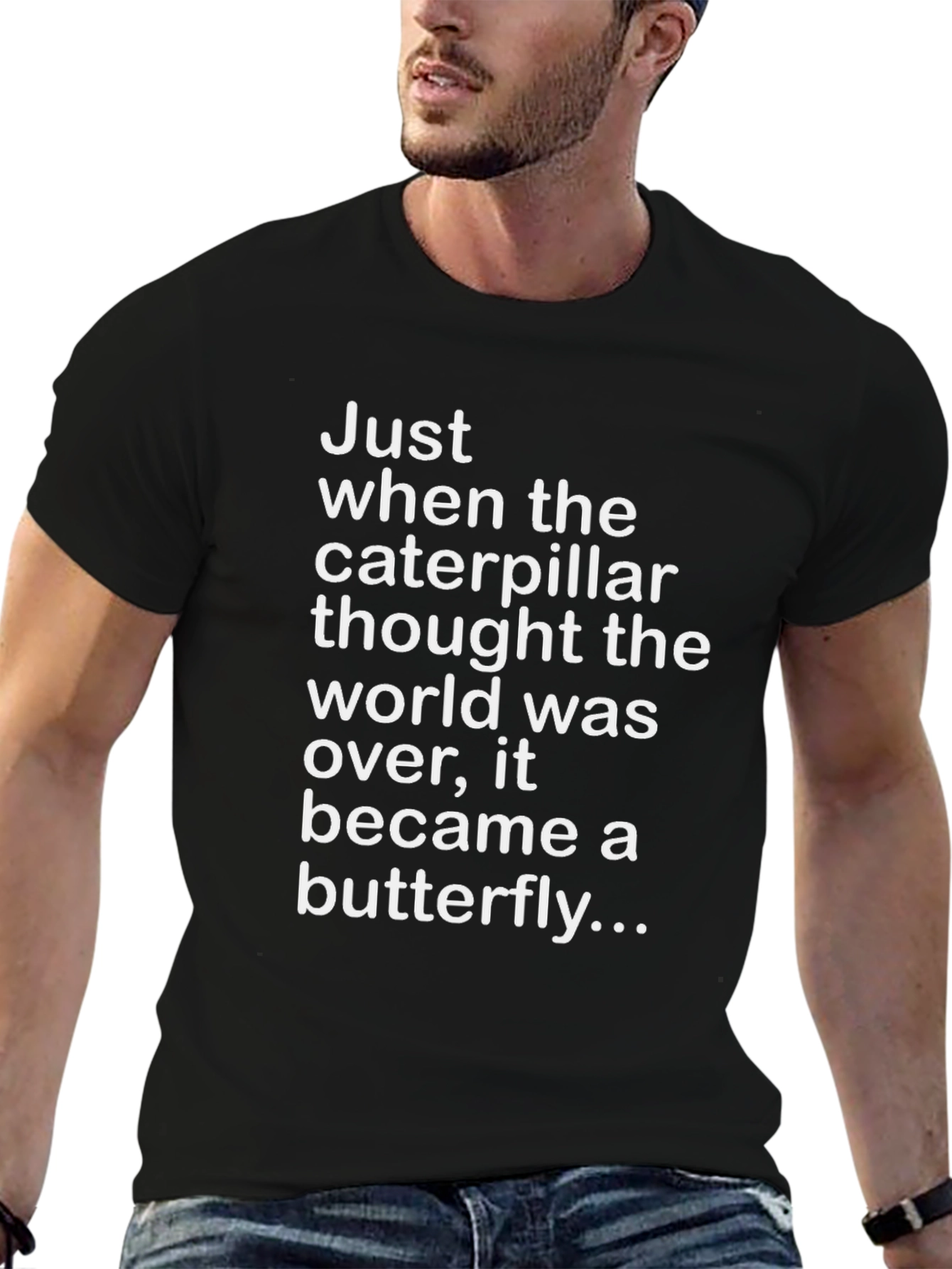 Caterpillar Butterfly Graphic T-Shirt - Black