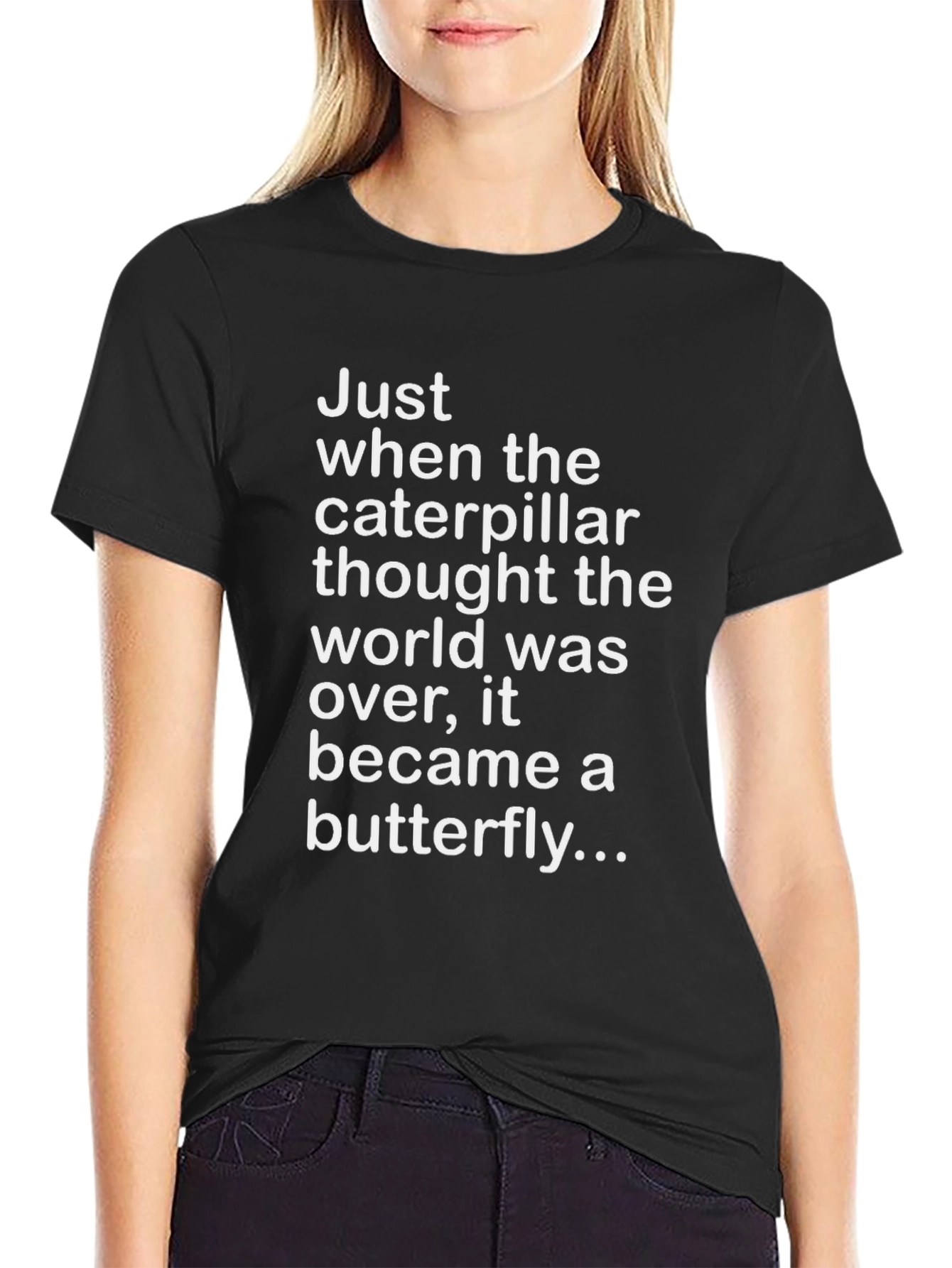 Caterpillar Butterfly Graphic T-Shirt - Black