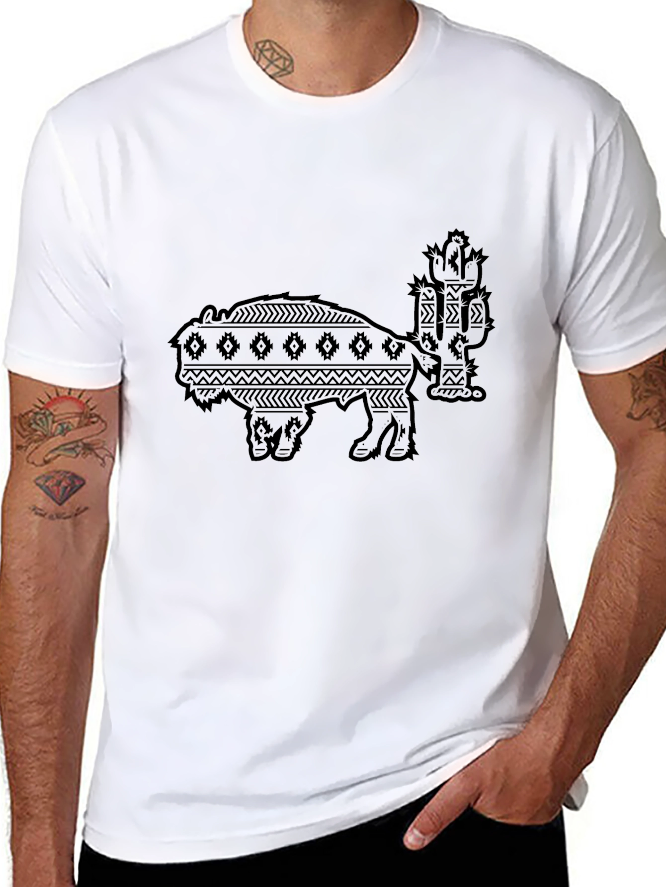 Bison & Cactus Graphic Print Crew Neck T-Shirt