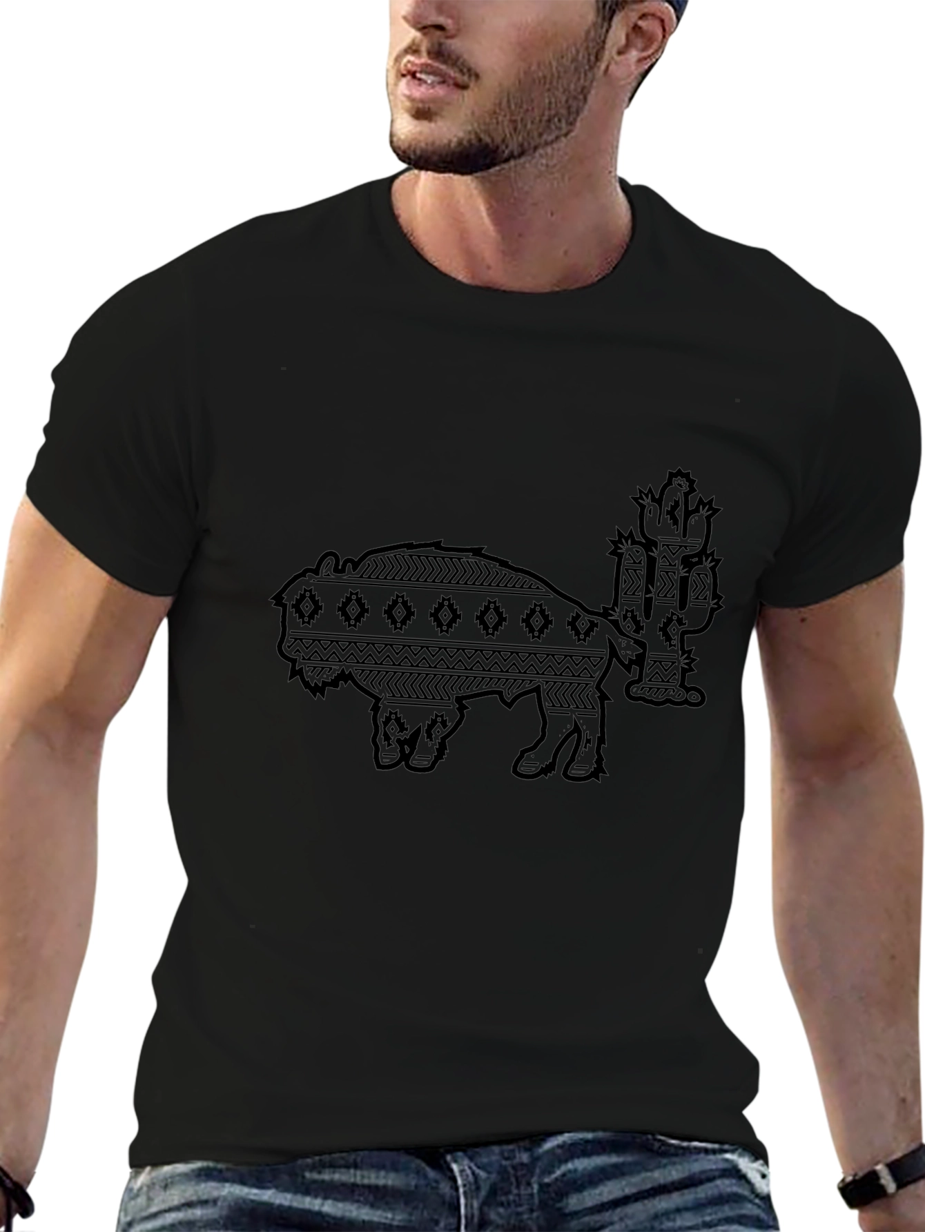 Bison & Cactus Graphic Print Crew Neck T-Shirt