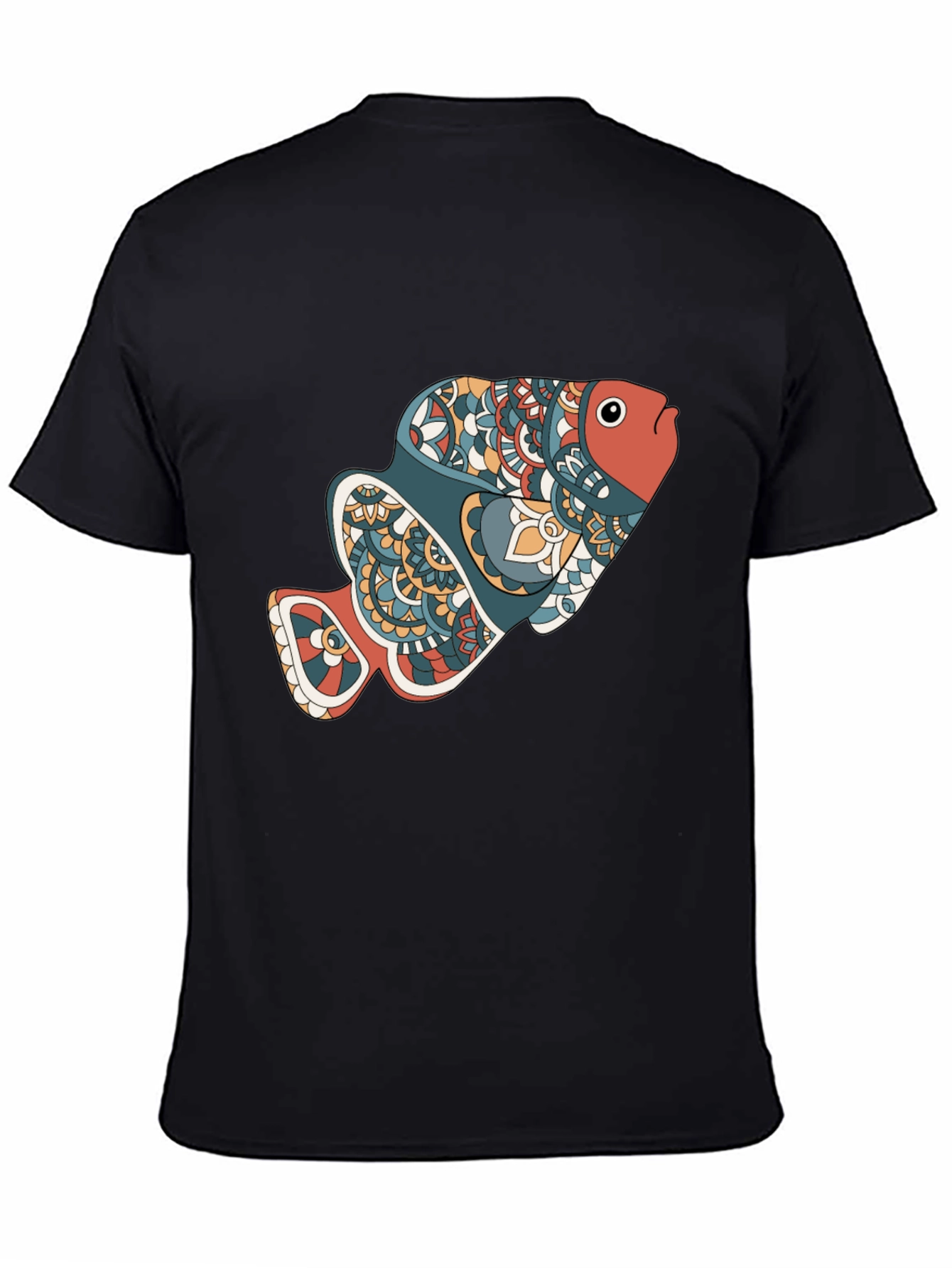 Abstract Fish Graphic Black T-Shirt