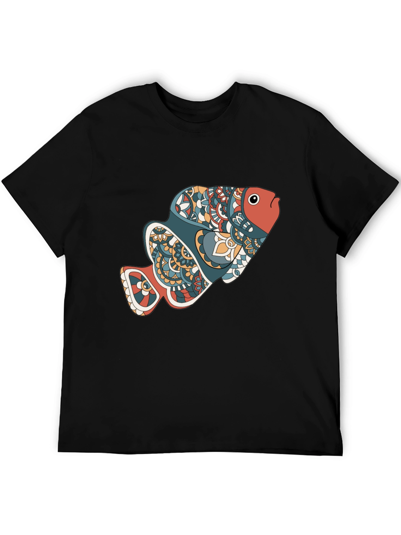 Abstract Fish Graphic Black T-Shirt