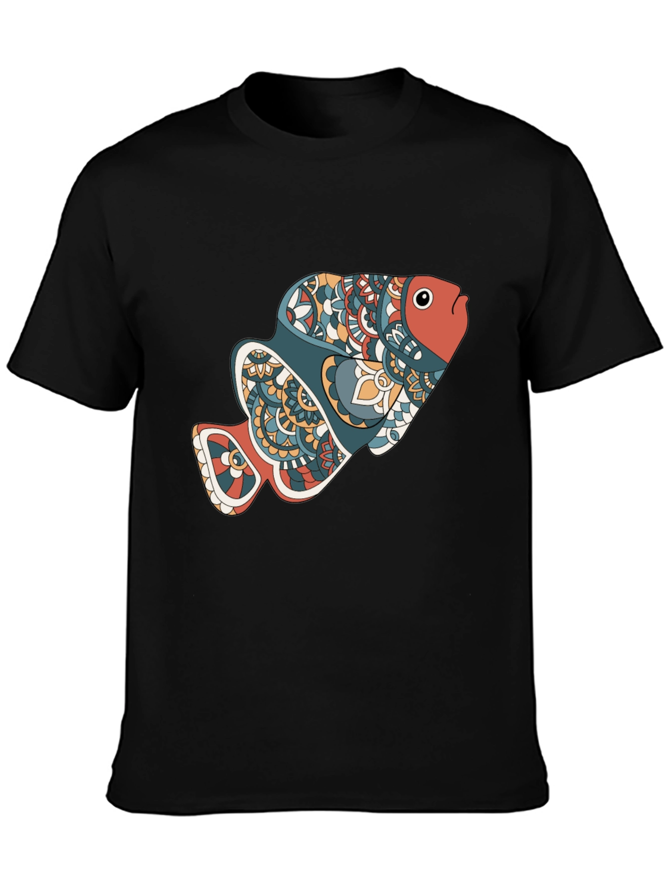 Abstract Fish Graphic Black T-Shirt