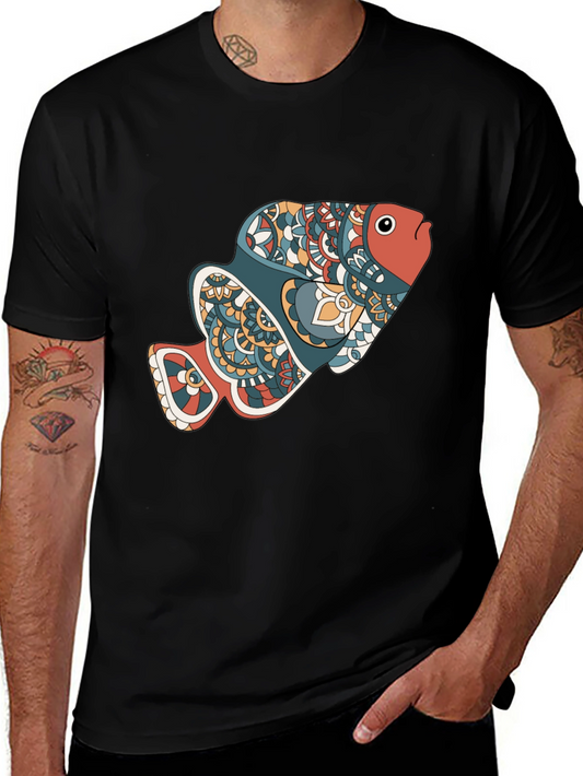 Abstract Fish Graphic Black T-Shirt