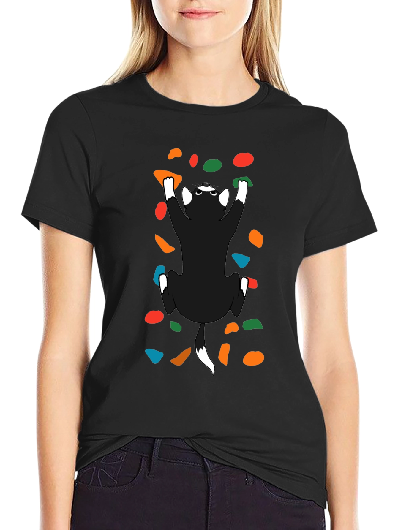 Climbing Cat T-Shirt - Novelty Rock Climbing Kitten Tee