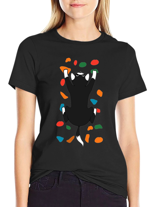 Climbing Cat T-Shirt - Novelty Rock Climbing Kitten Tee