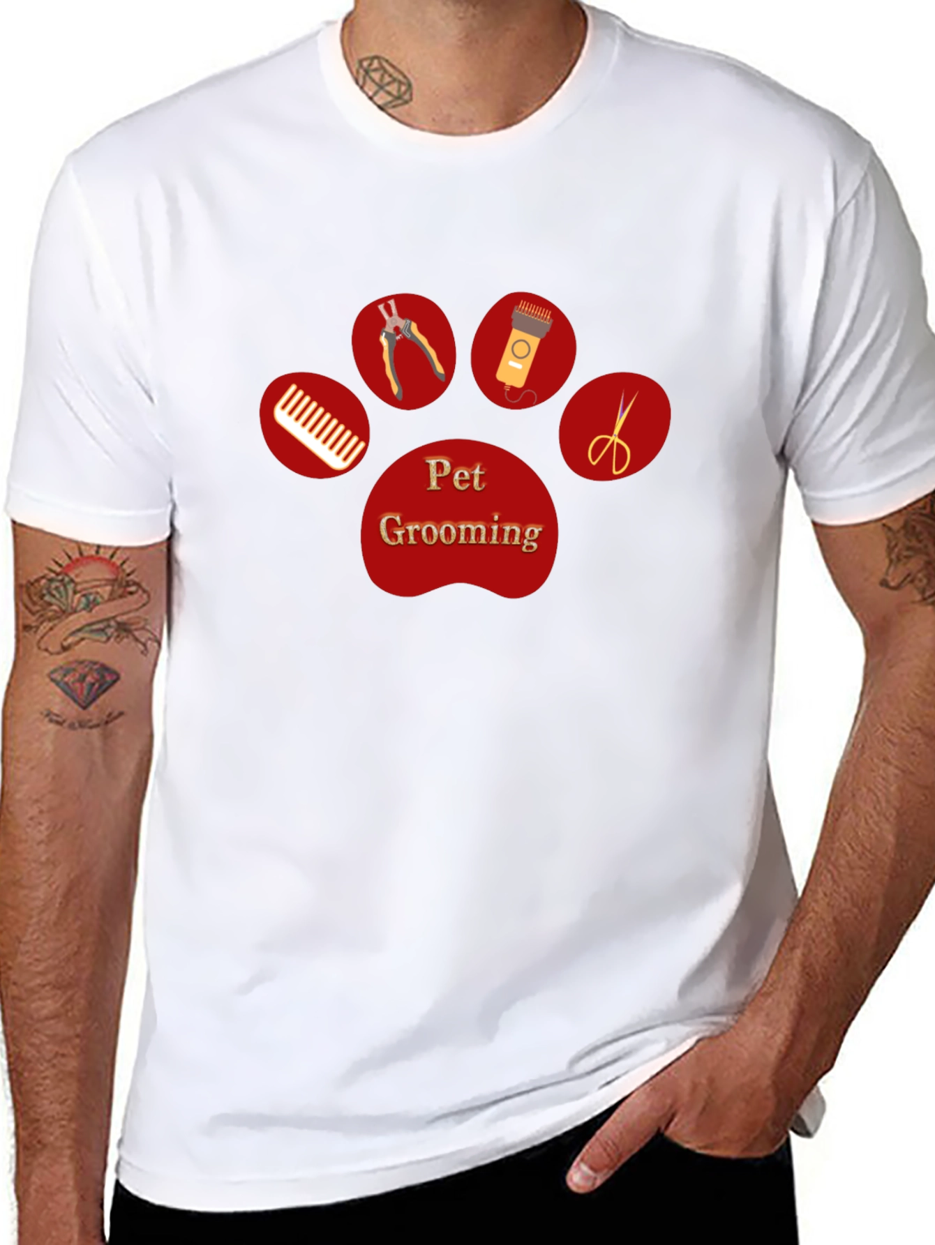 Pet Grooming Paw Print T-Shirt