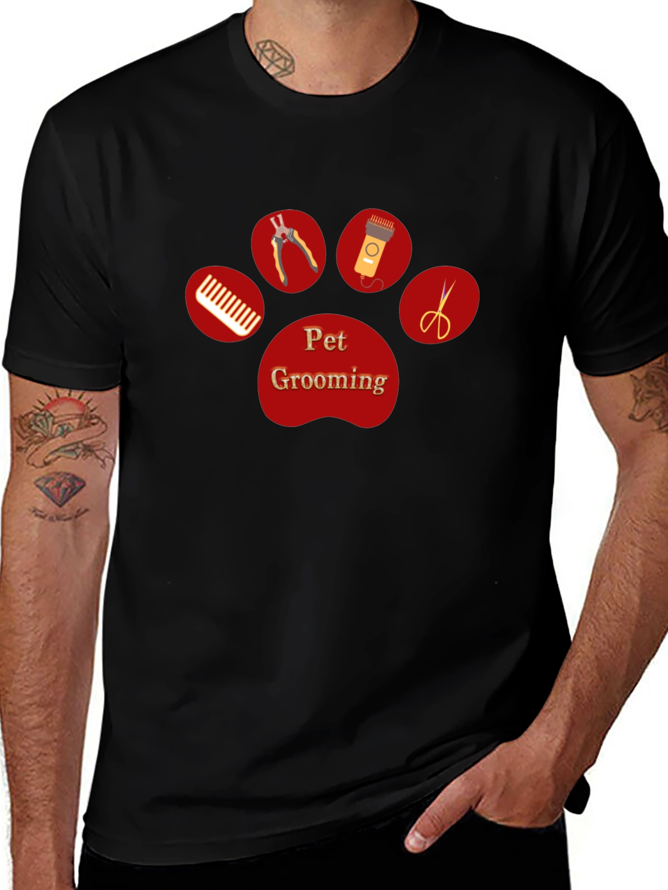 Pet Grooming Paw Print T-Shirt
