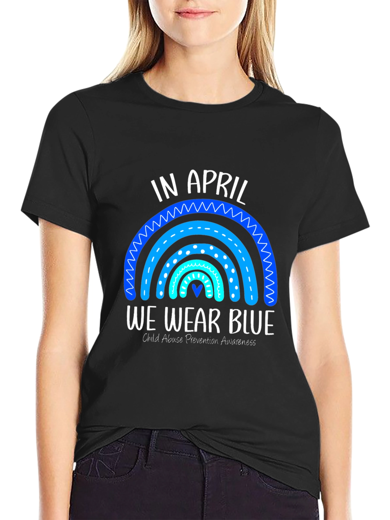 In April We Wear Blue Child Abuse Awareness T-Shirt