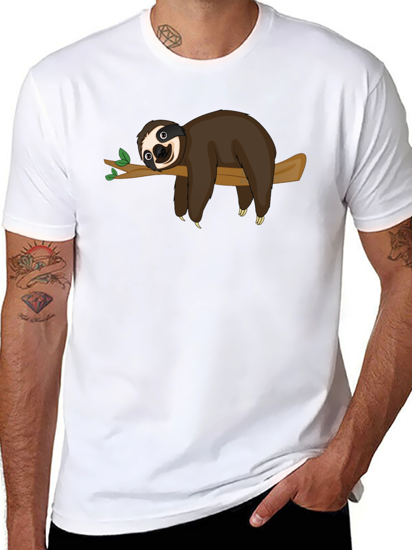 Sloth on Branch Graphic T-Shirt - Relaxed Style