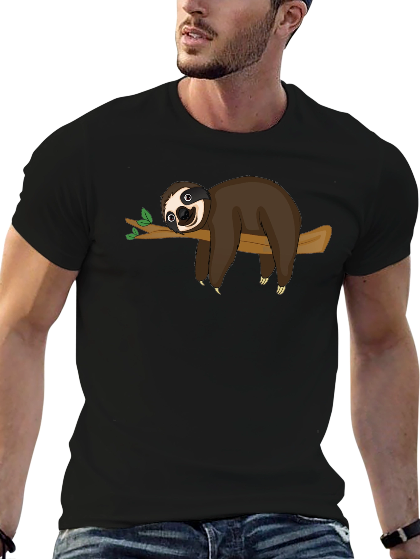 Sloth on Branch Graphic T-Shirt - Relaxed Style