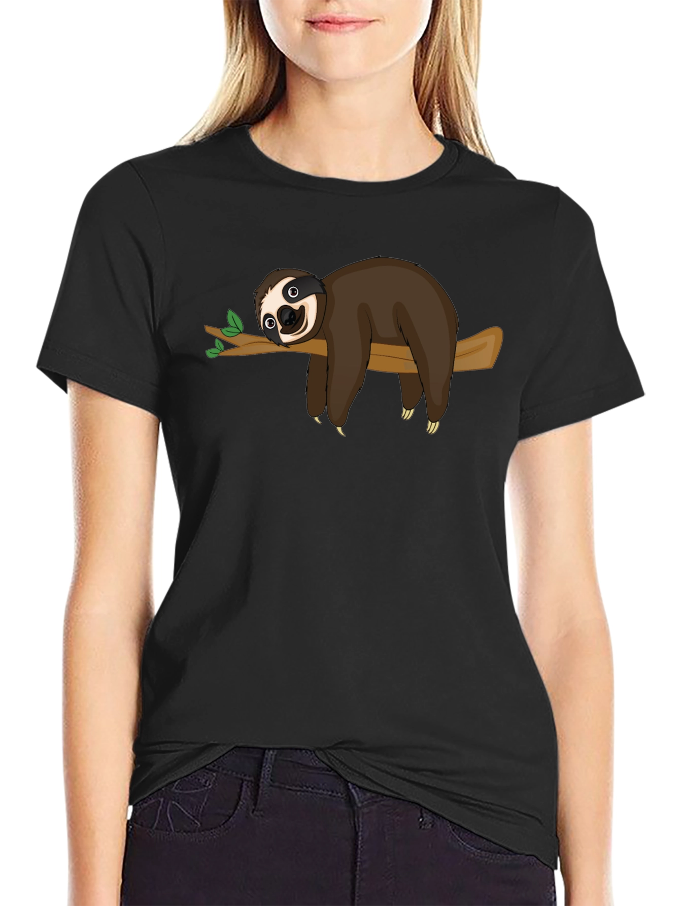 Sloth on Branch Graphic T-Shirt - Relaxed Style