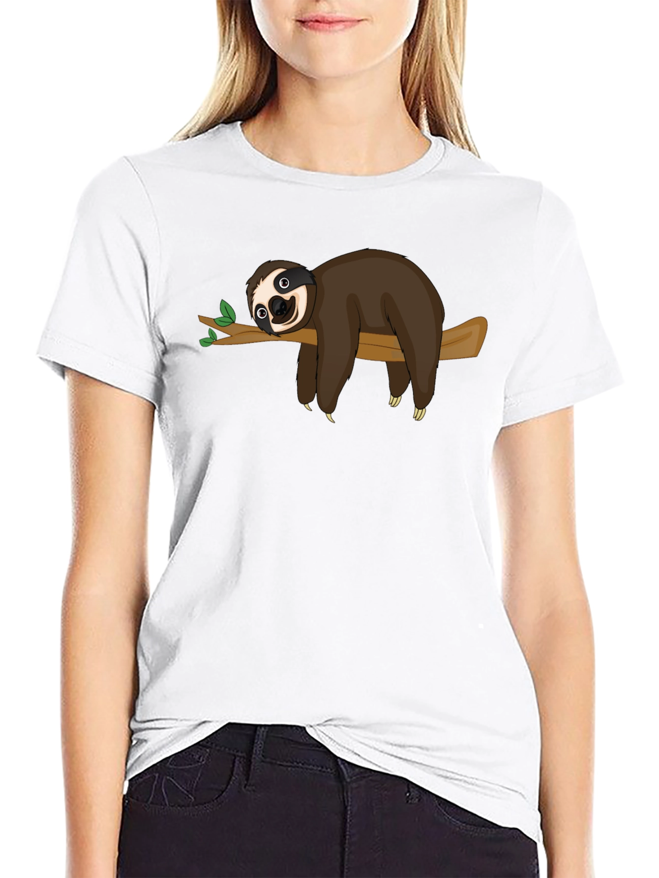 Sloth on Branch Graphic T-Shirt - Relaxed Style