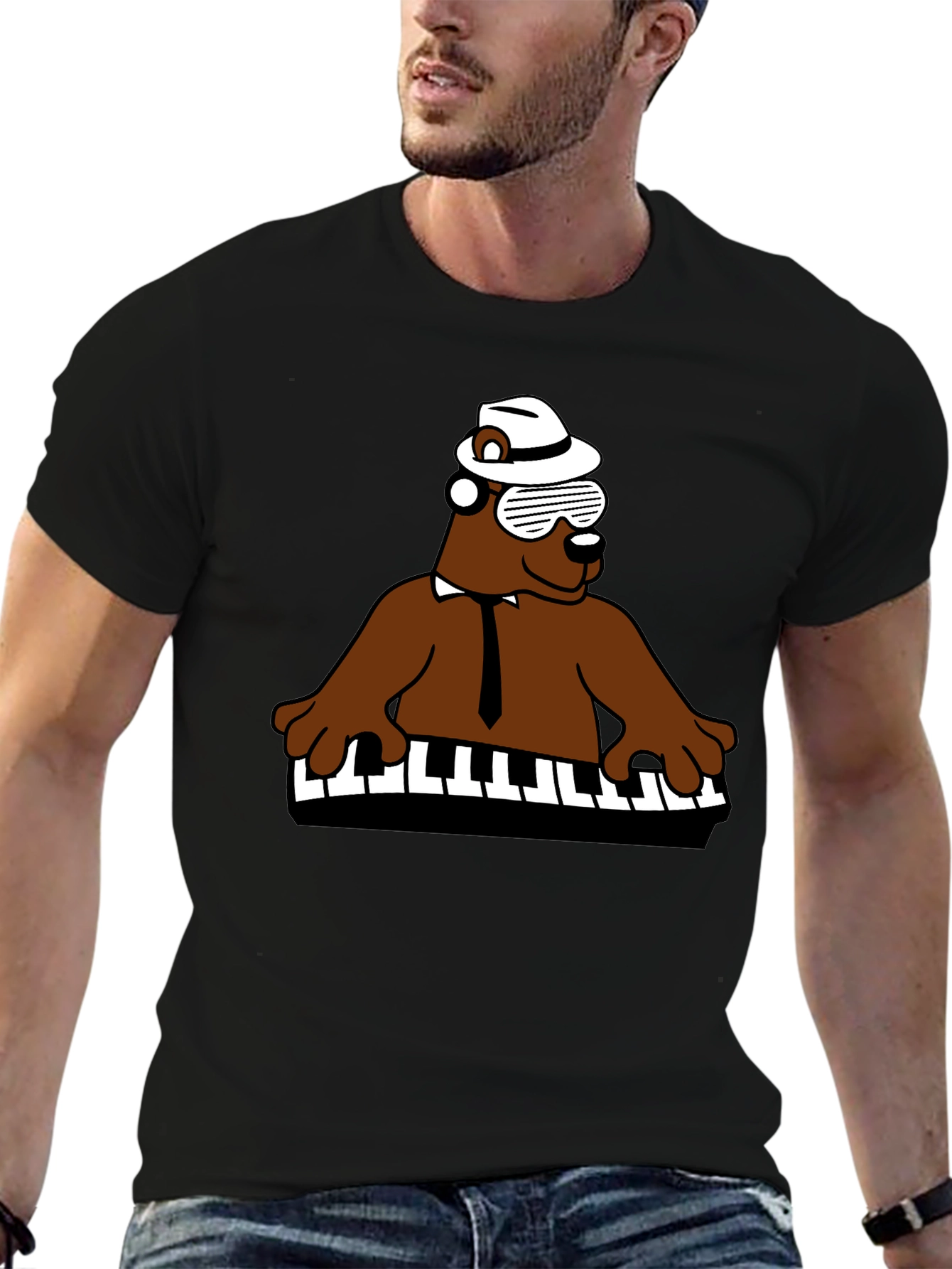 Cool Bear Piano Player T-Shirt - Black