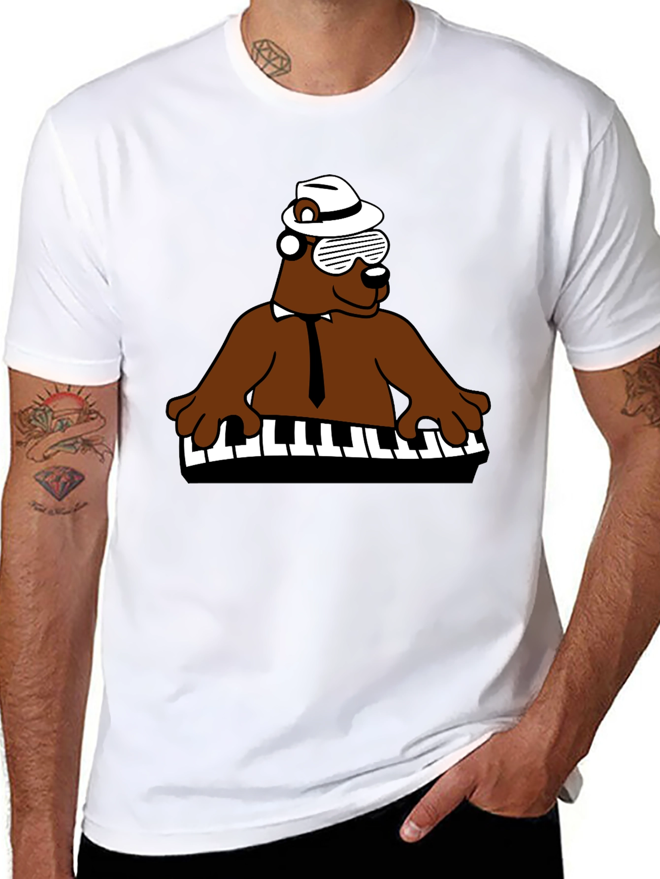 Cool Bear Piano Player T-Shirt - Black