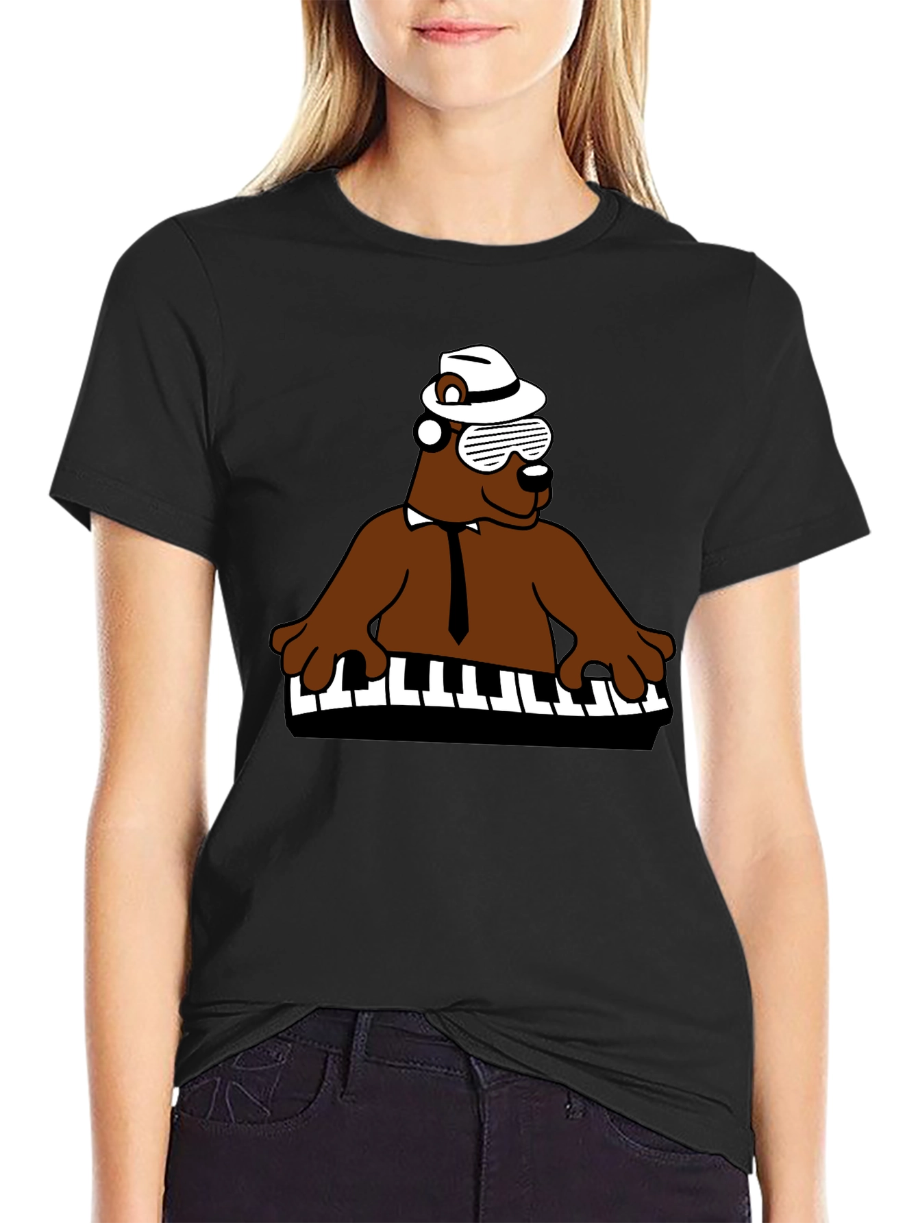 Cool Bear Piano Player T-Shirt - Black