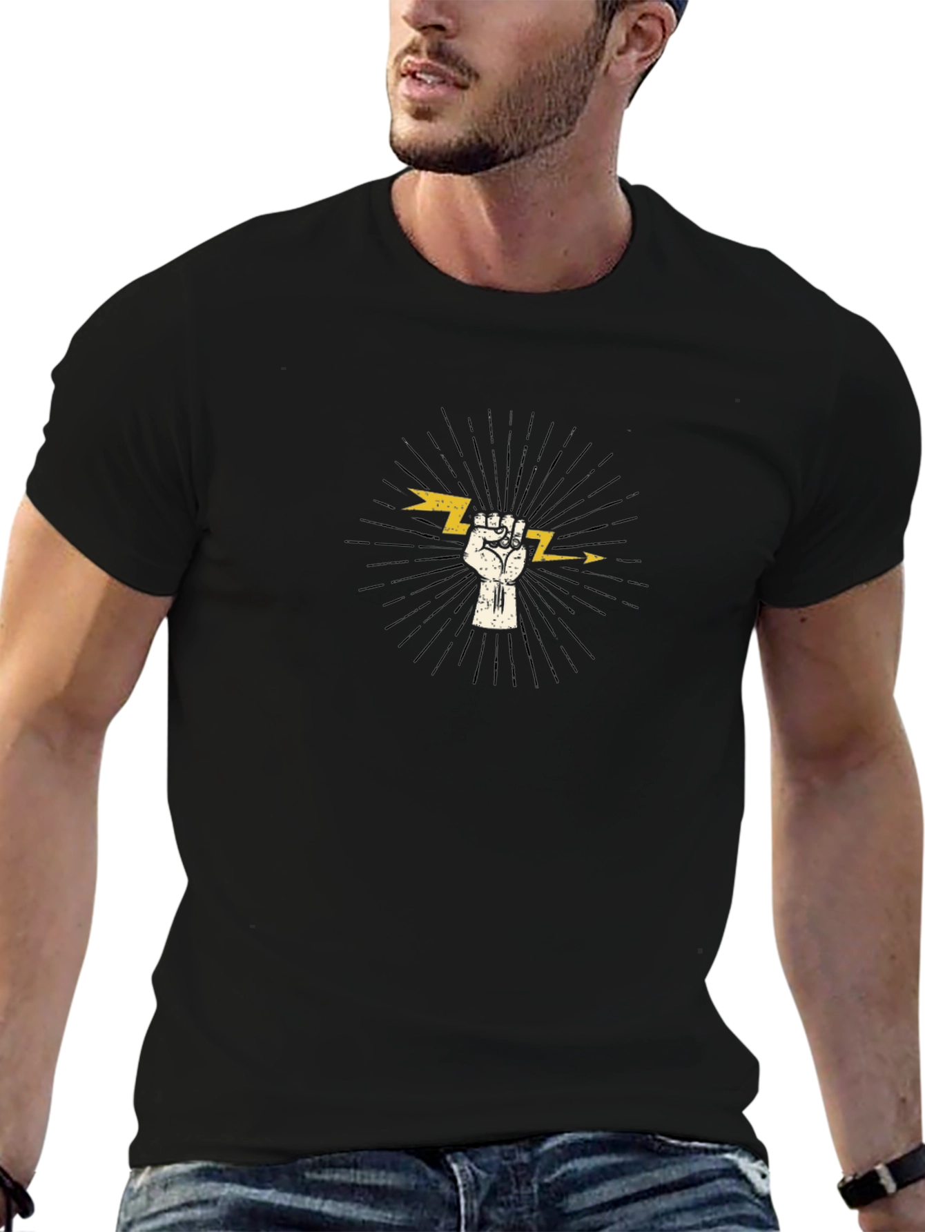 Empowered Bolt Graphic Tee - Black Cotton Crew Neck