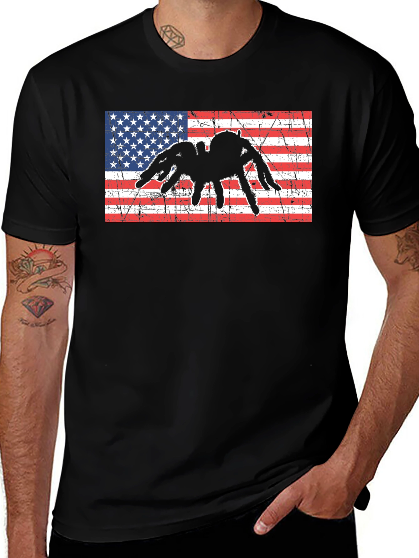 American Flag Spider Graphic T-Shirt