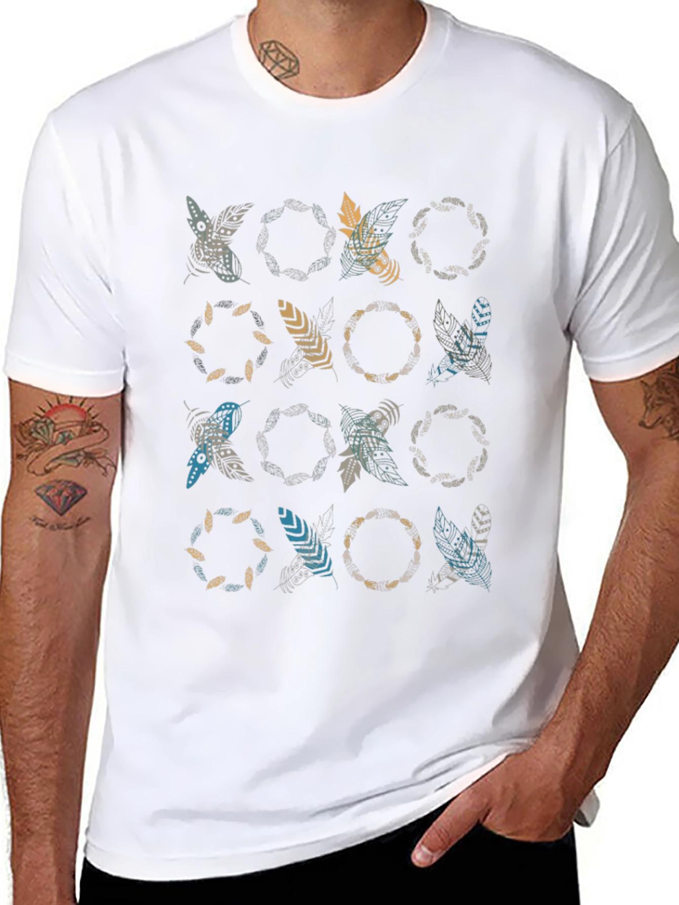Boho Feather Print Black T-Shirt