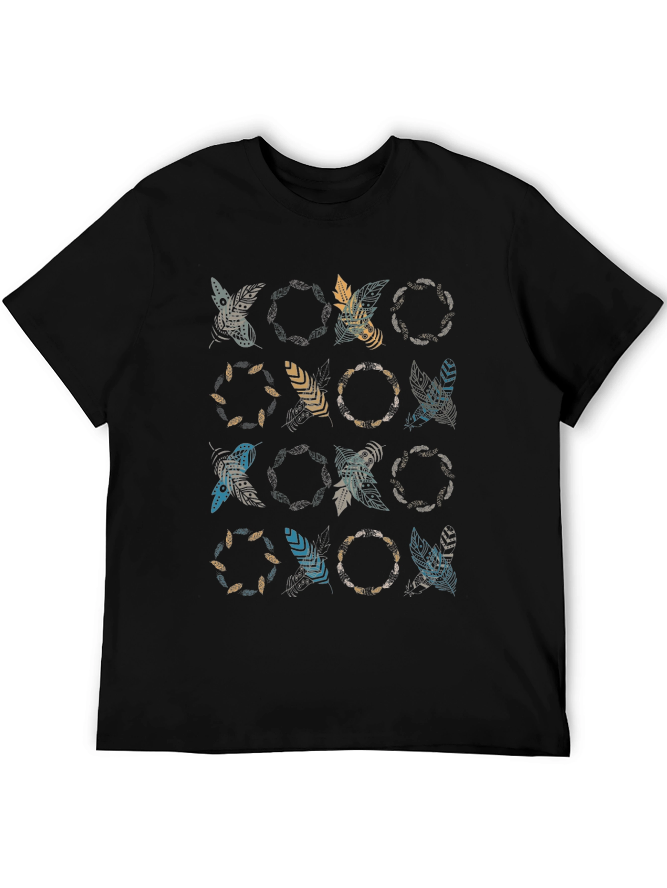 Boho Feather Print Black T-Shirt
