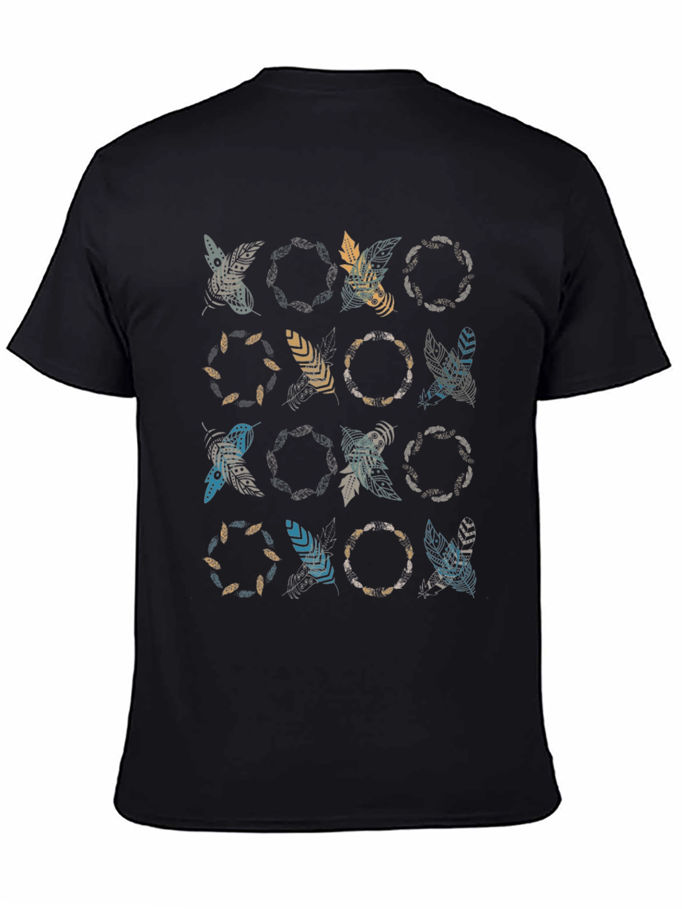 Boho Feather Print Black T-Shirt