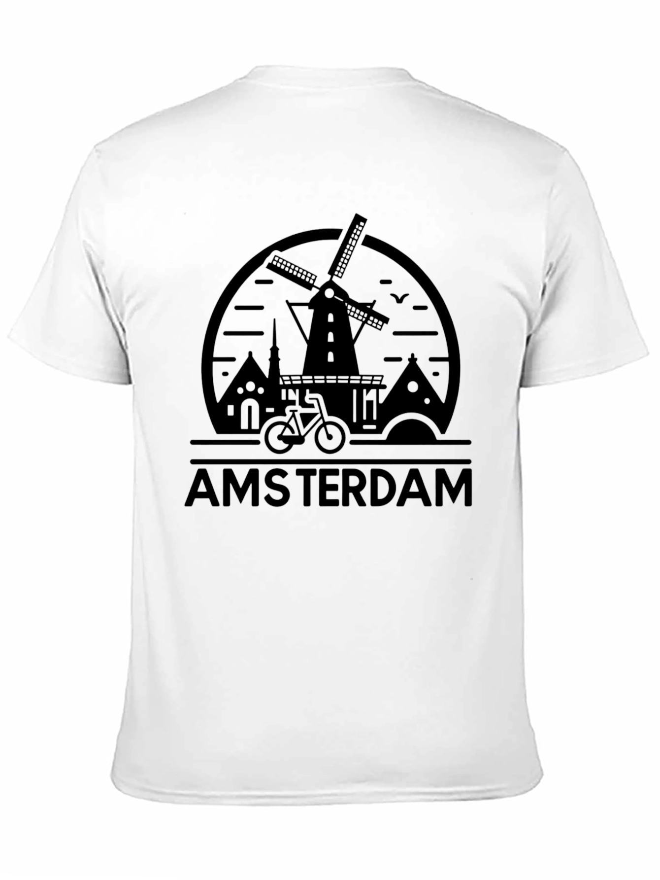 Amsterdam Graphic Tee - Windmill Bike Design Black T-Shirt