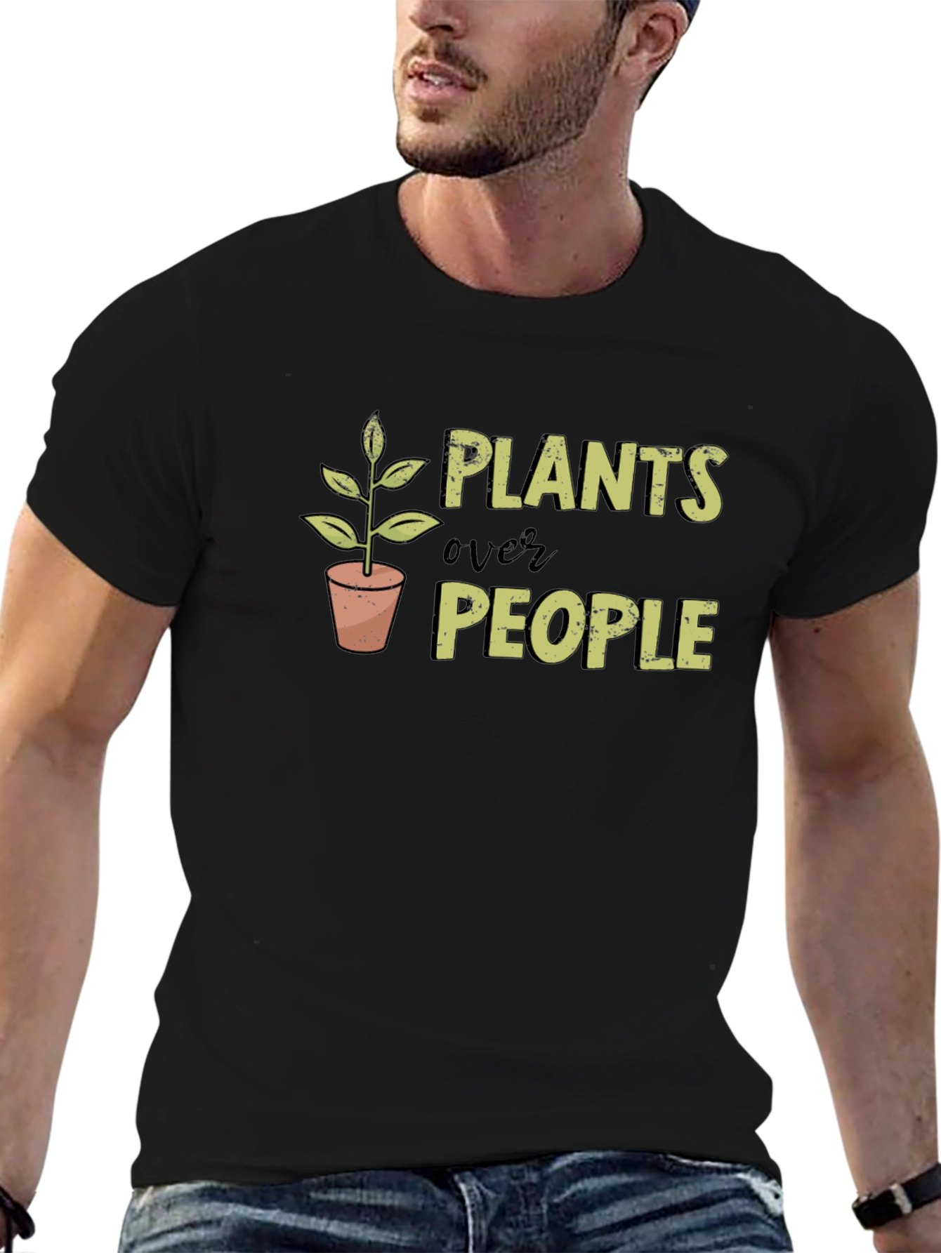 Plants Over People Graphic Tee - Black Cotton T-Shirt