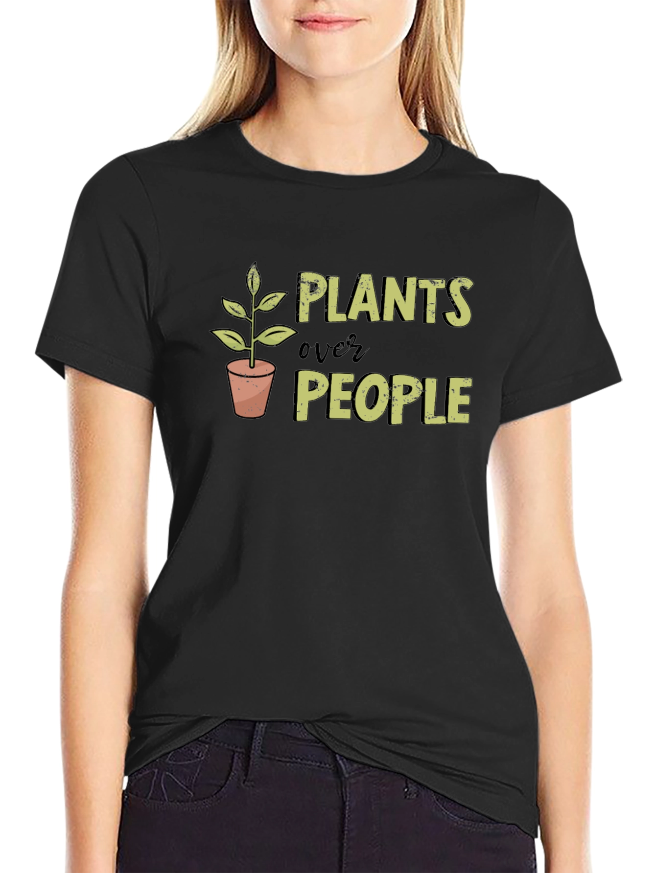 Plants Over People Graphic Tee - Black Cotton T-Shirt
