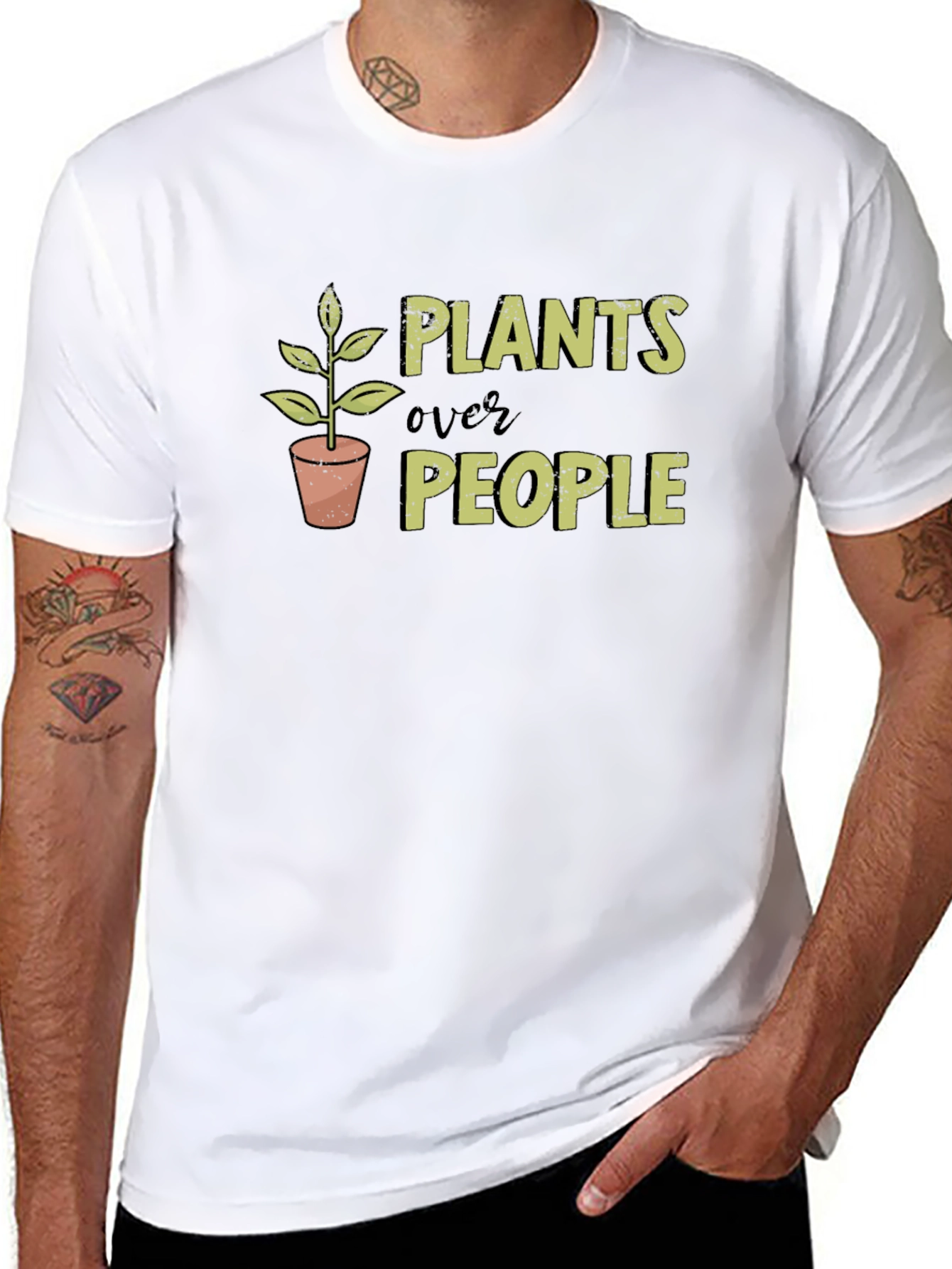 Plants Over People Graphic Tee - Black Cotton T-Shirt