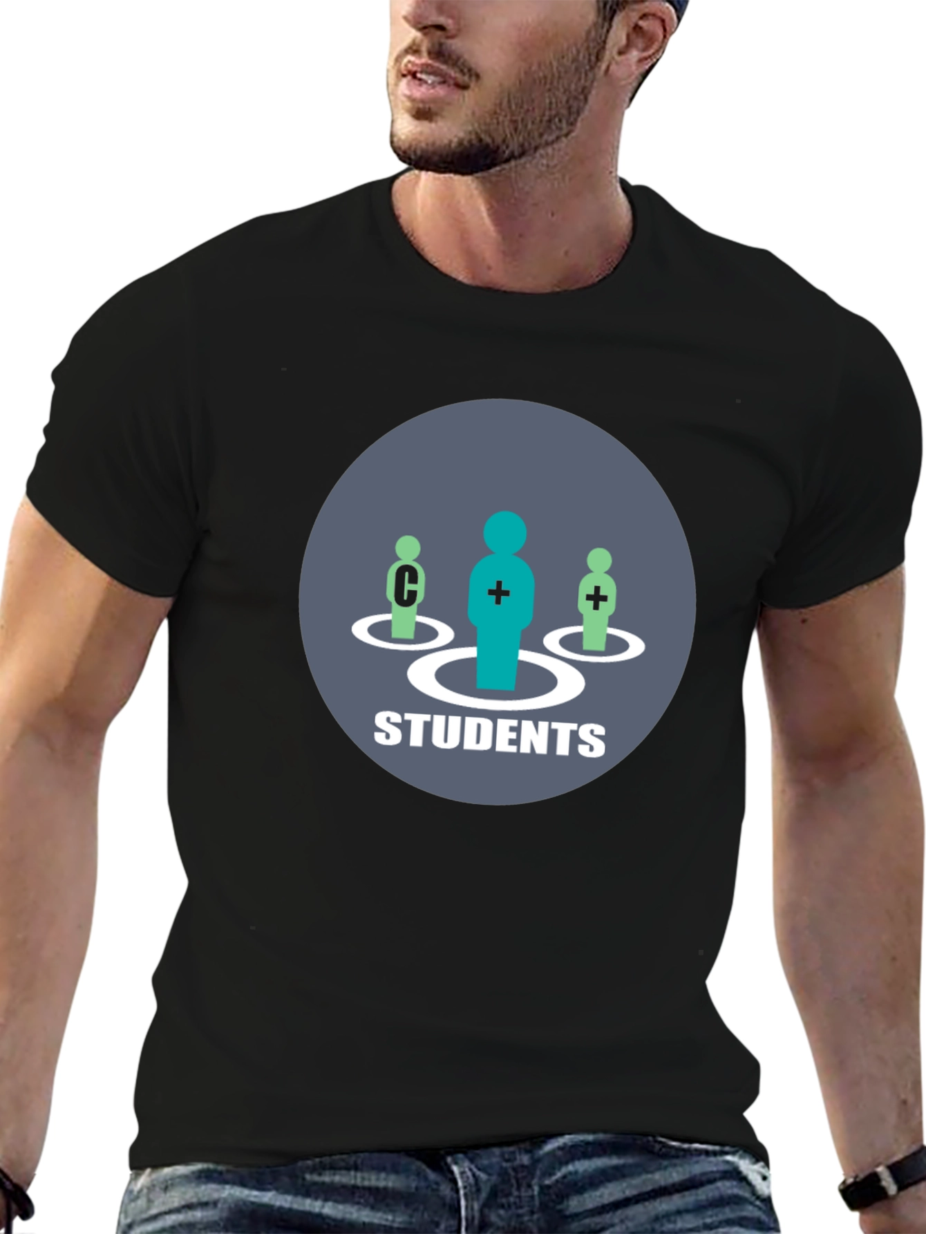 Students Graphic T-Shirt - Black Crew Neck
