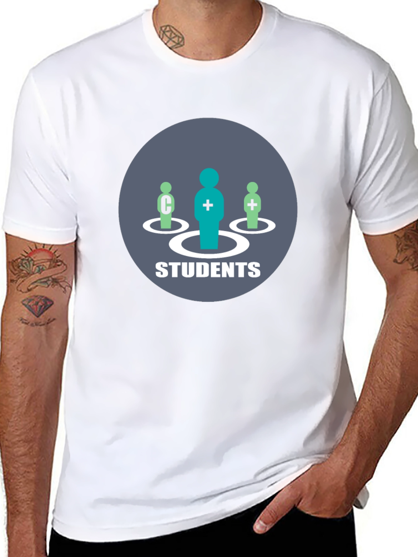Students Graphic T-Shirt - Black Crew Neck